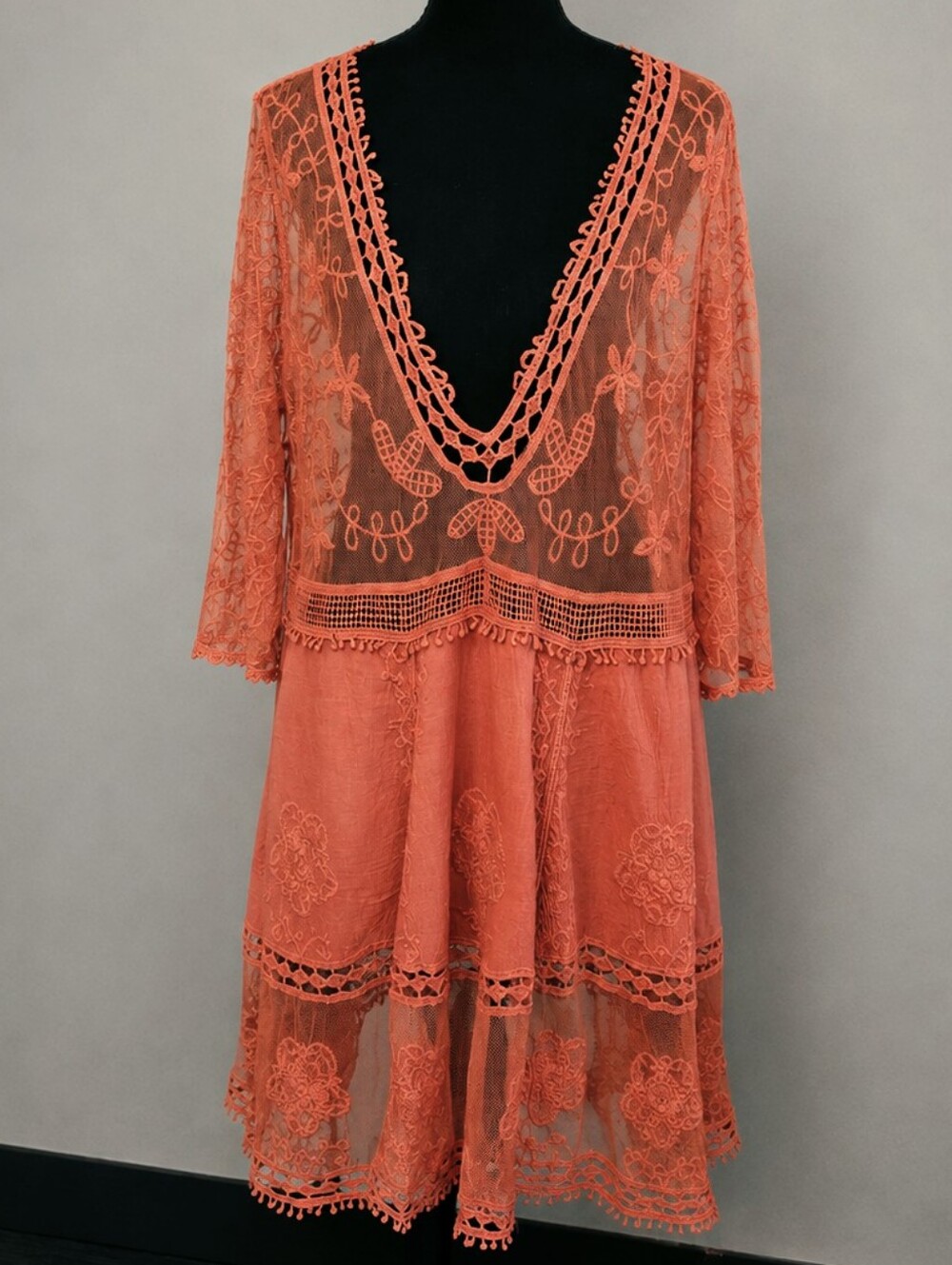 Women's Coral Lace Swim Cover-Up Dress
